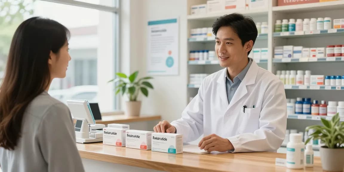 Buy retatrutide online at a modern pharmacy with a friendly pharmacist.