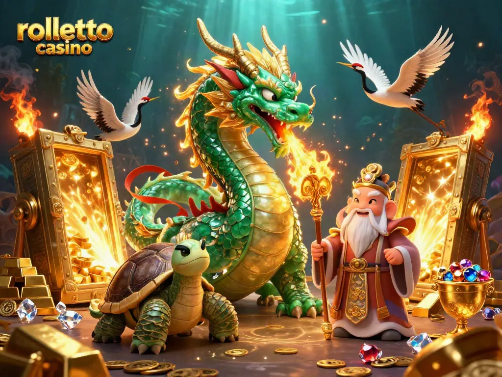 Experience the magic of rolletto casino with a jade dragon, turtle sage, and lucky cranes.