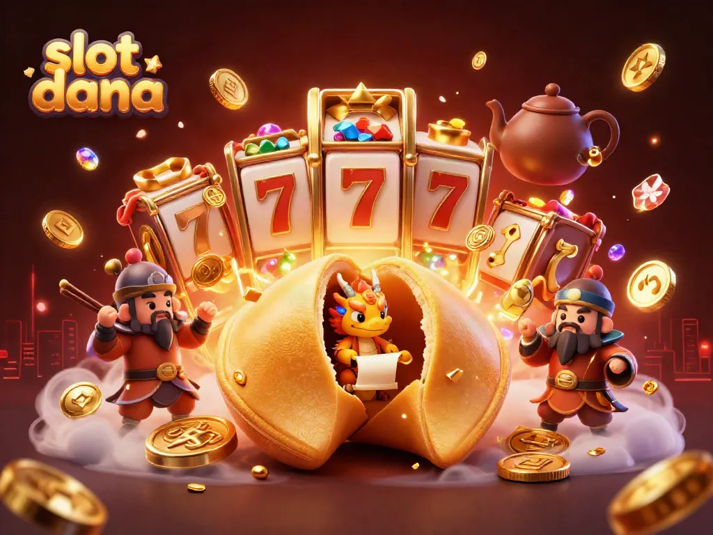 Experience thrilling slot dana action with colorful gems, golden coins, and mythical characters in this captivating illustration.