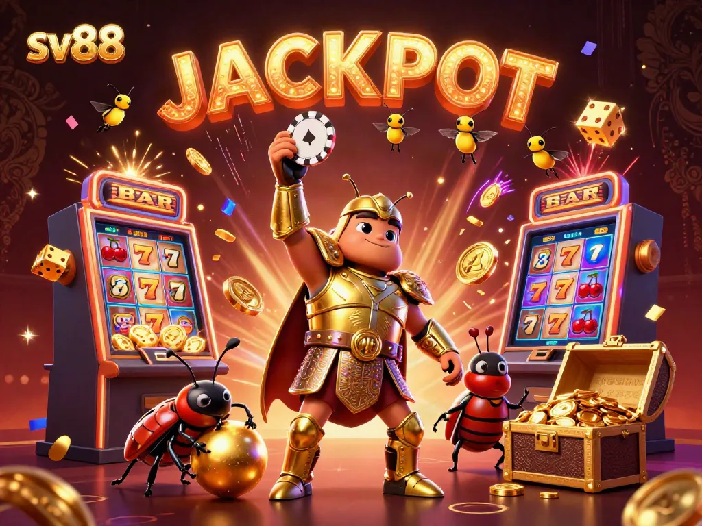 Experience the thrill of sv88 with animated characters celebrating a jackpot in a vibrant casino scene.