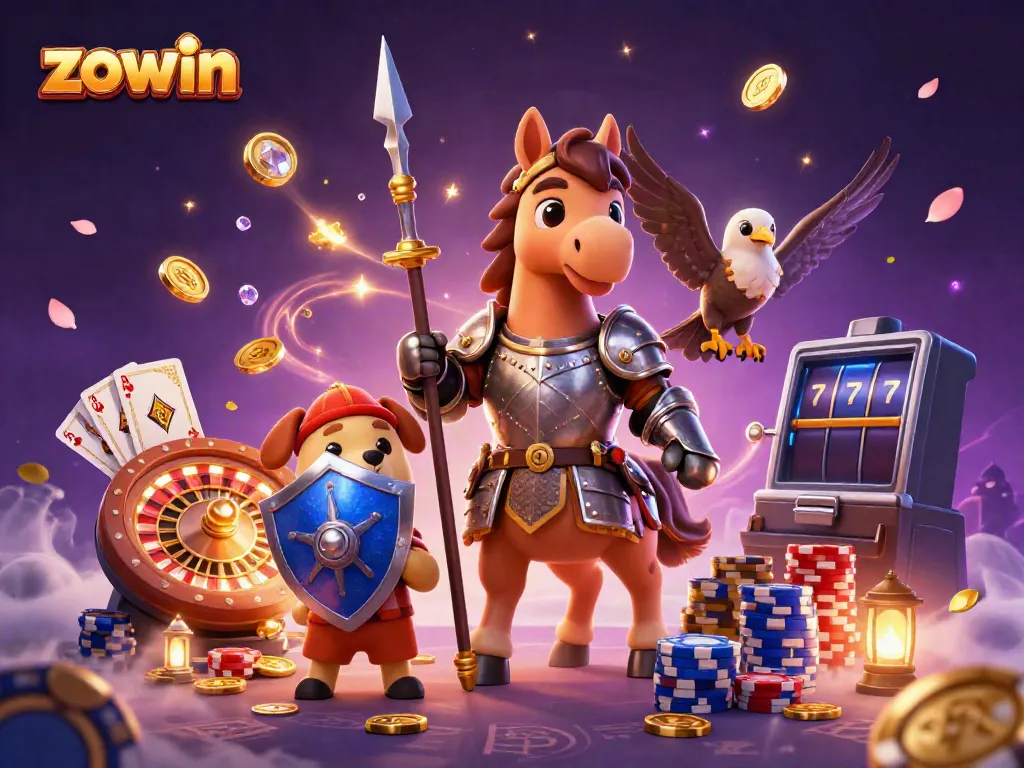 Experience thrilling gameplay with Zowin as knights and lucky elements come alive in a vibrant casino scene.