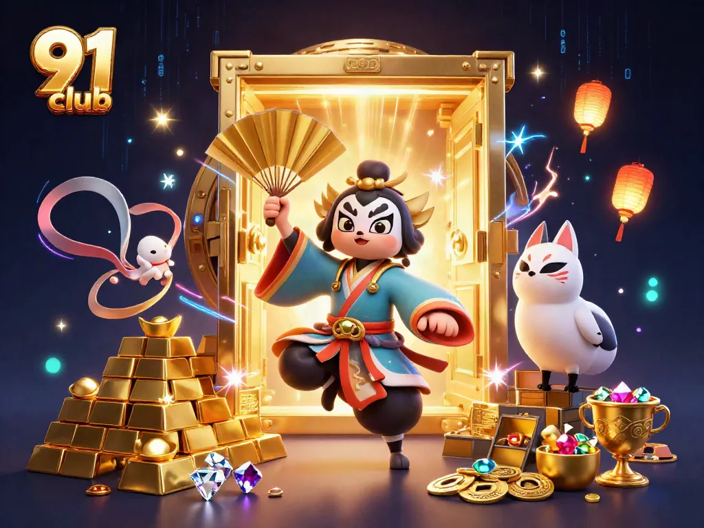 Engage in thrilling gaming adventures with 91 club; immersive 3D casino action illustrated.