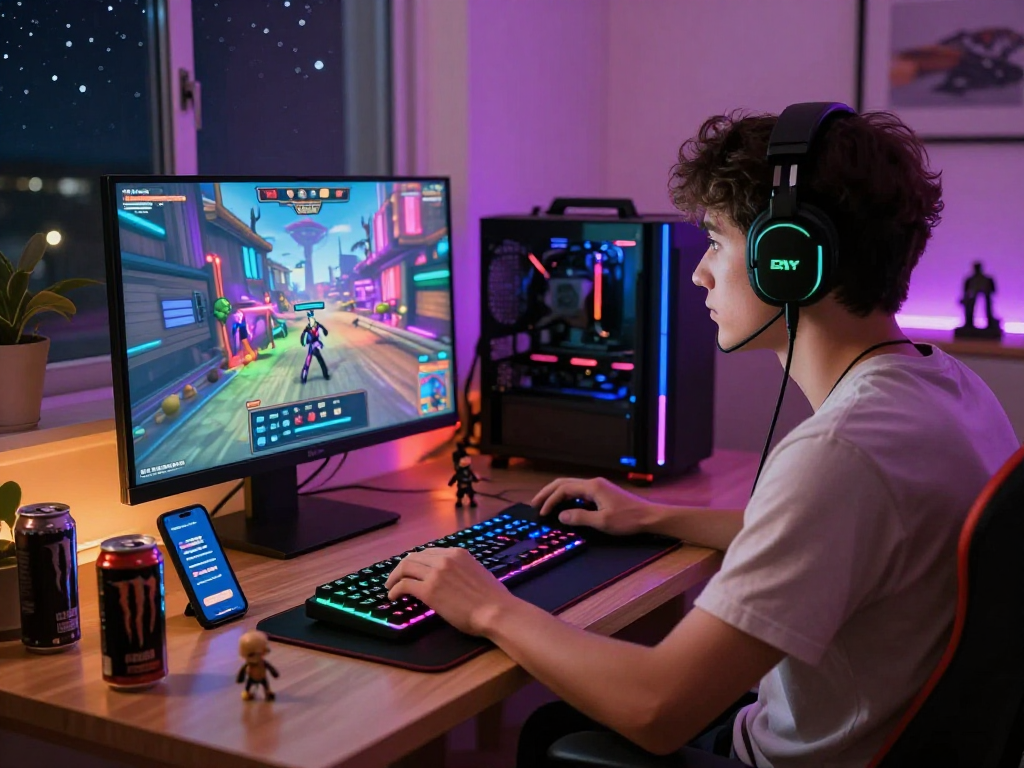 Immersive online porn games experience with gamer focused on screen