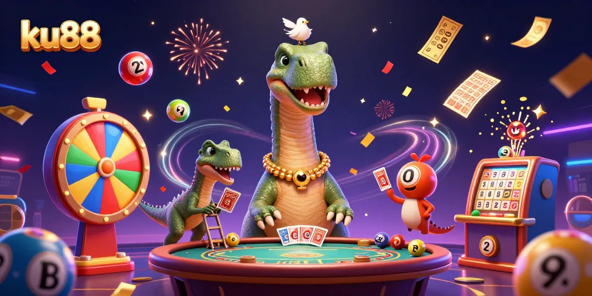 Engage in thrilling gameplay at ku88 with card dealing raptors and a towering brontosaurus.