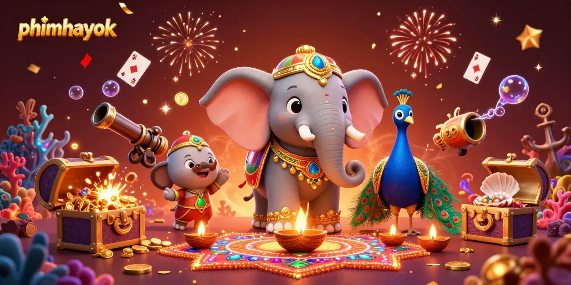 Spin jackpots with the colorful phimhayok elephant and peacock in a vibrant casino scene.
