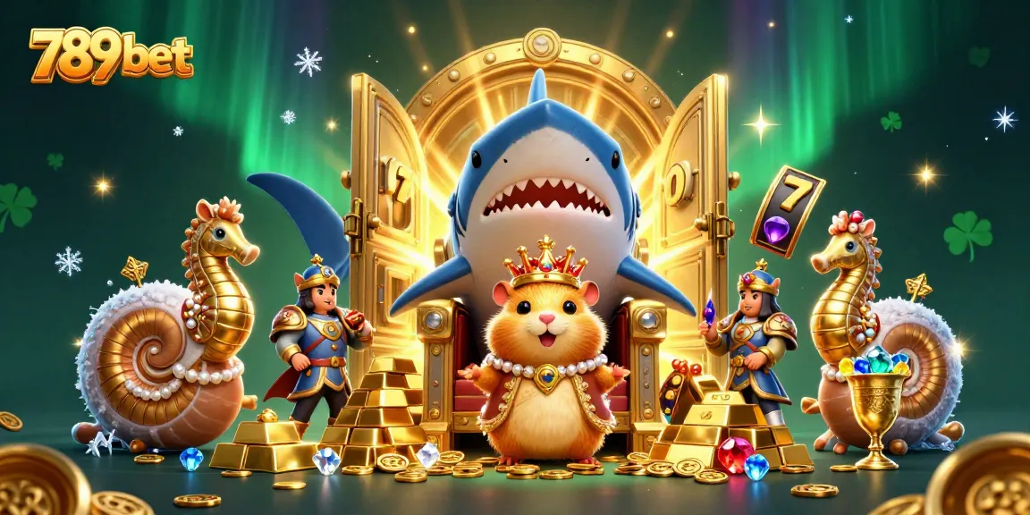 Engage in thrilling action with 789 bet as a golden hamster king leads a treasure-filled scene in a dynamic 3D casino.