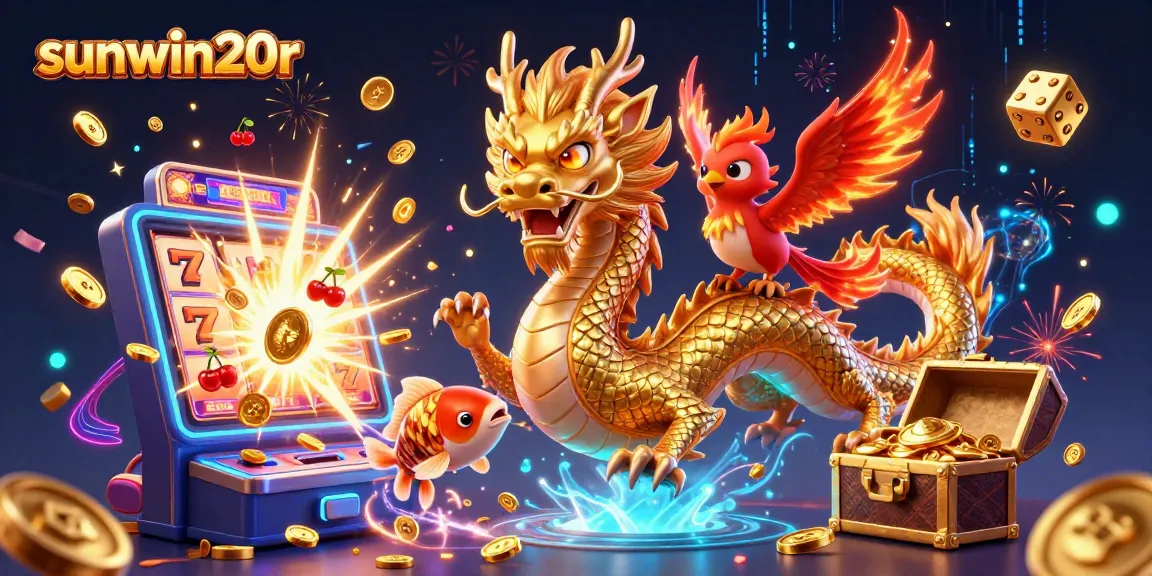 Experience thrilling action at sunwin20r with vibrant symbols and characters illustrating casino excitement.
