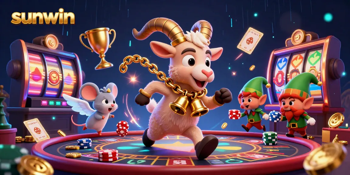 Experience exciting slot action at sunwin with playful characters in a vibrant casino setting.